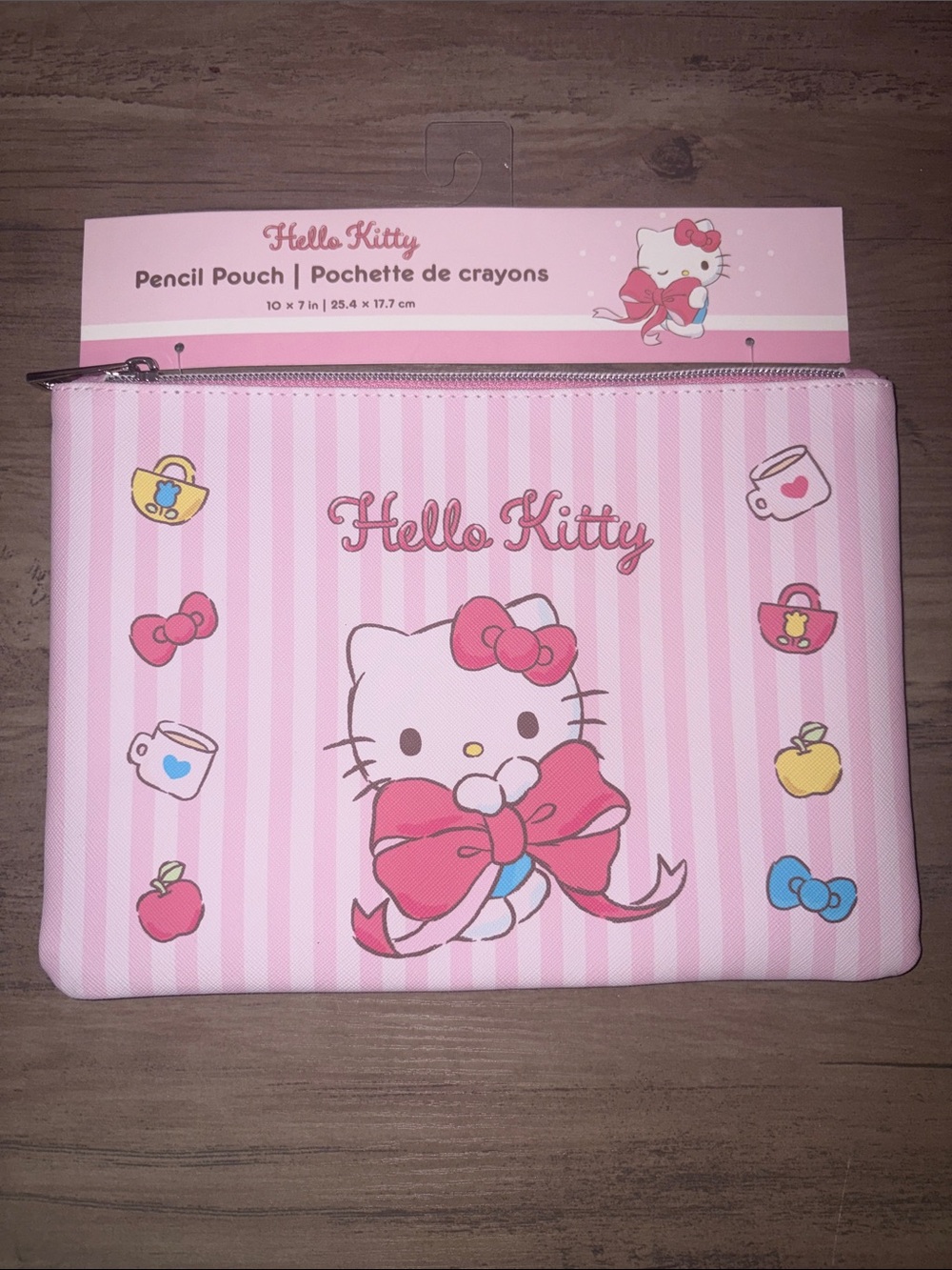 🆕💜NWT Hello Kitty Sanrio Pink Striped Pencil Case Zip Pouch